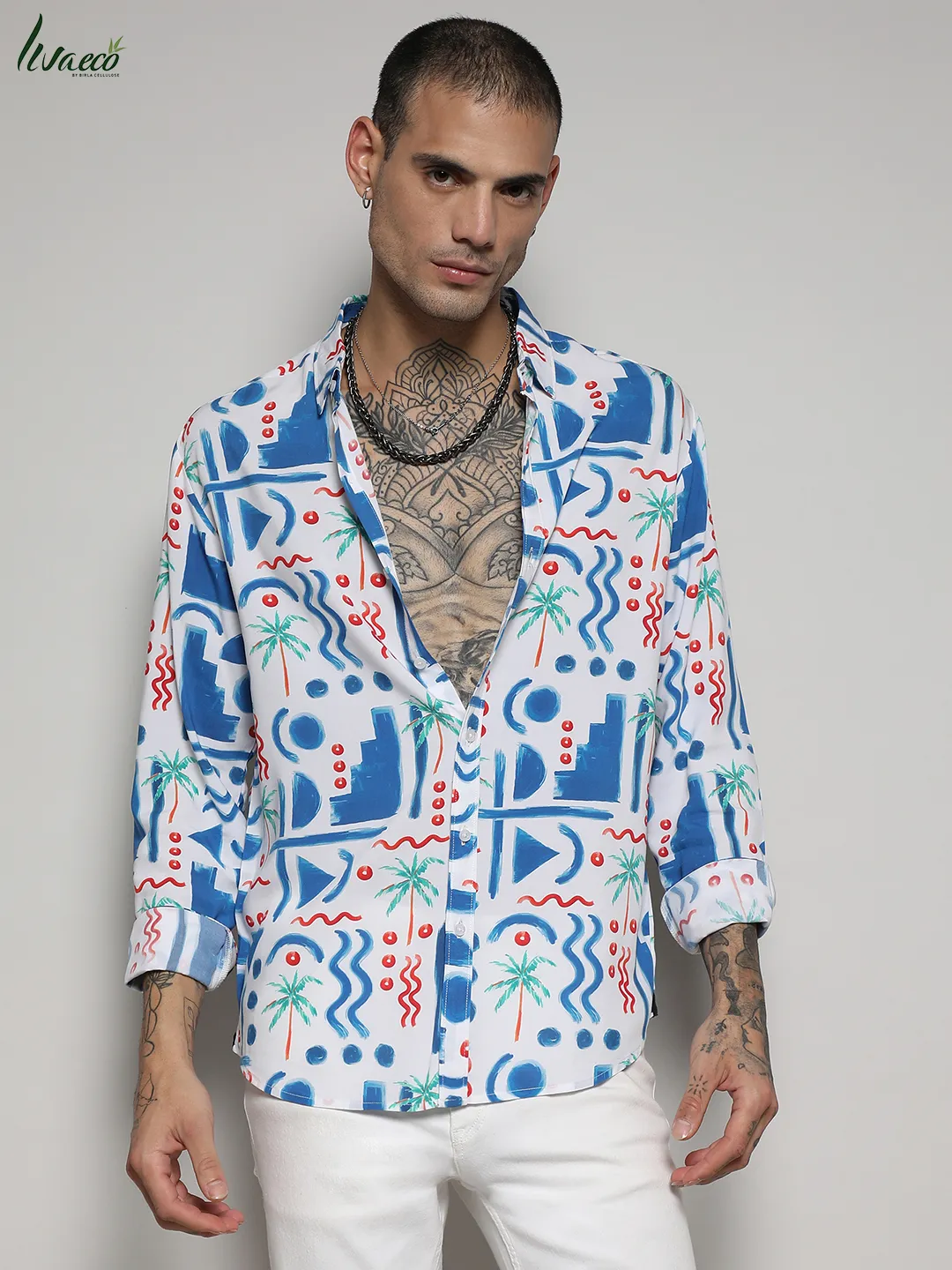 Ecoliva Geometric Palm Tree Shirt - Image 4