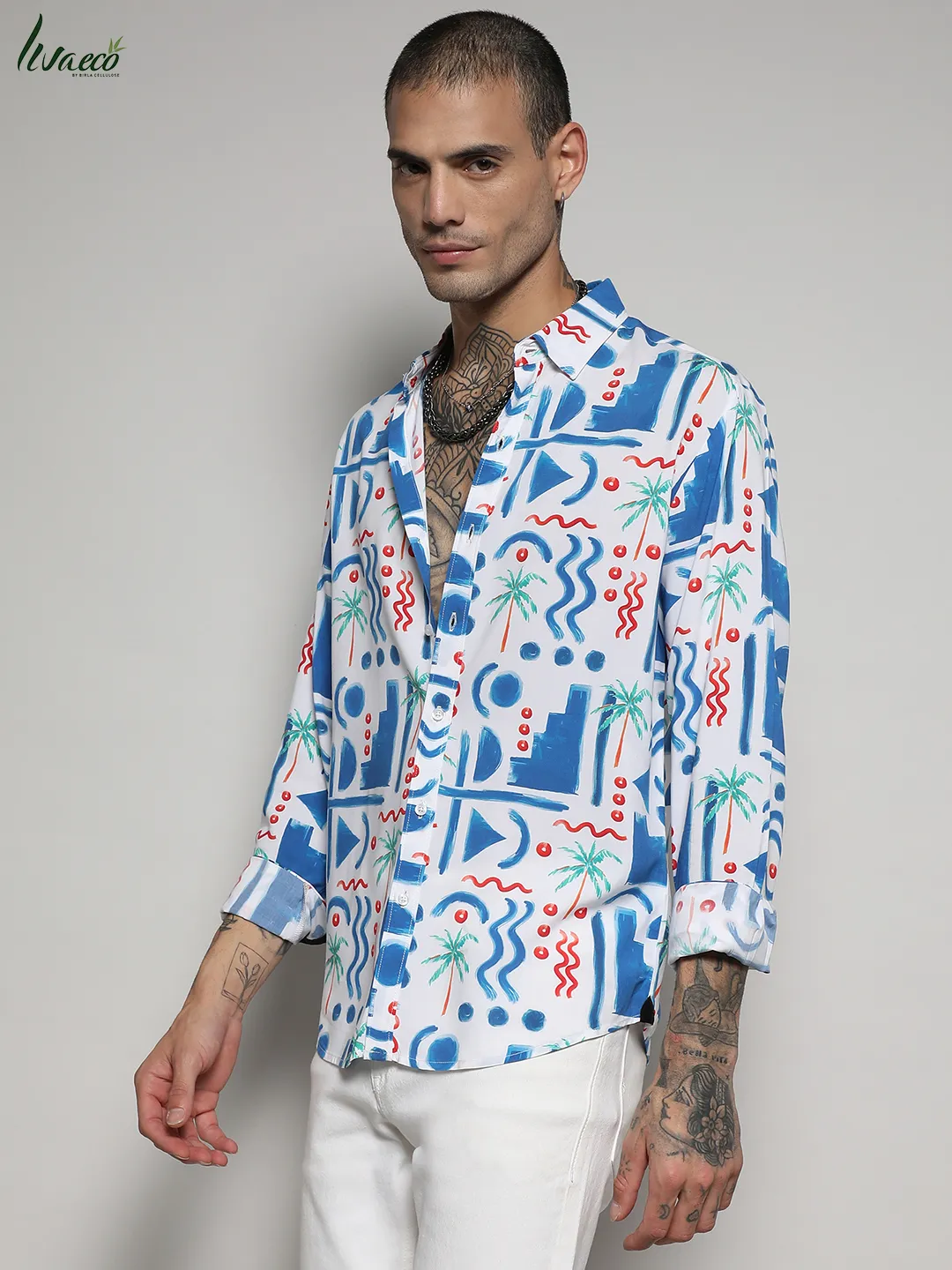 Ecoliva Geometric Palm Tree Shirt - Image 5