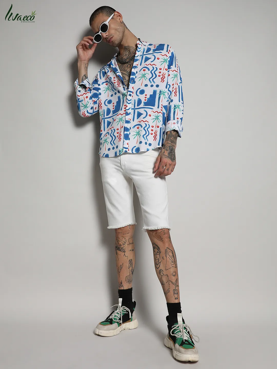 Ecoliva Geometric Palm Tree Shirt - Image 8