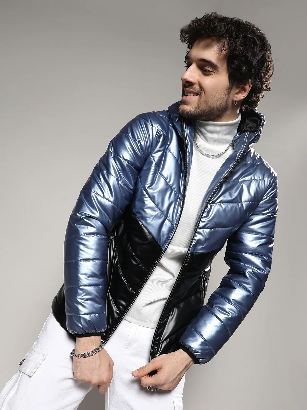 Metallic Quilted Puffer Jacket - Image 2