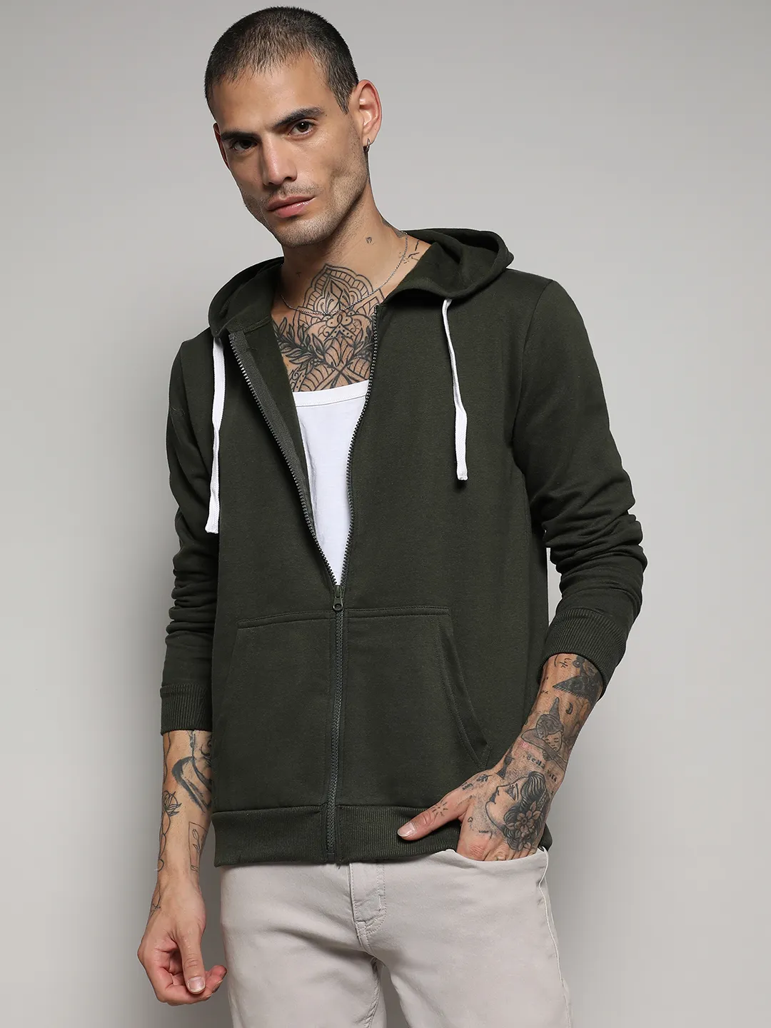 Zip-Front Hoodie With Contrast Drawstring - Image 2