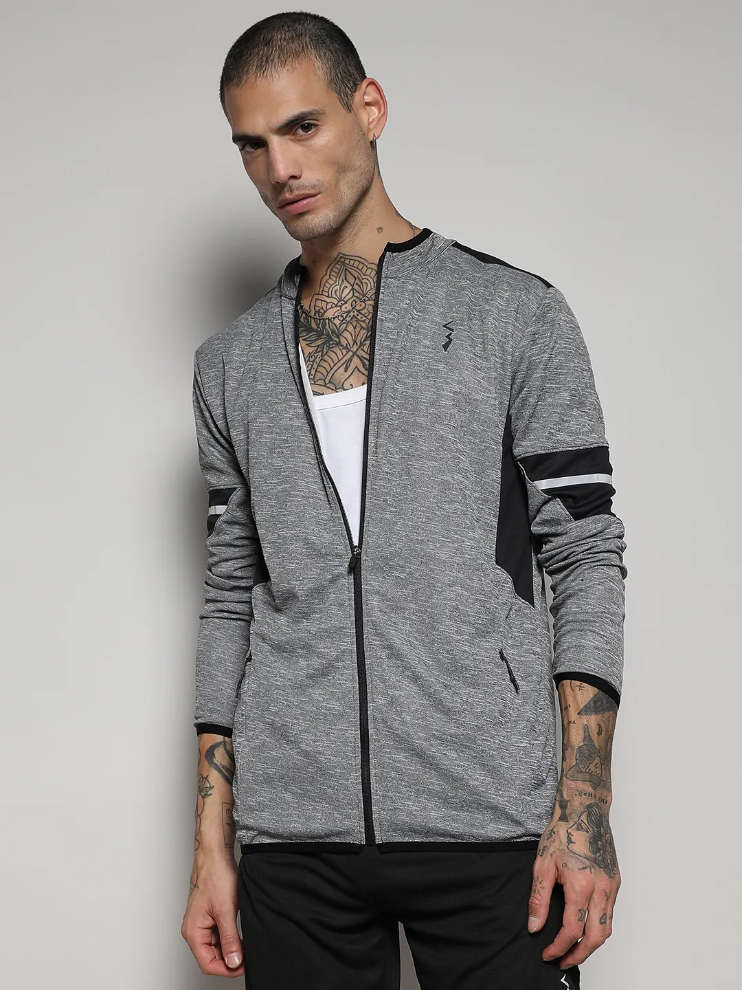 Heathered Activewear Jacket With Contrast Detail - Image 2
