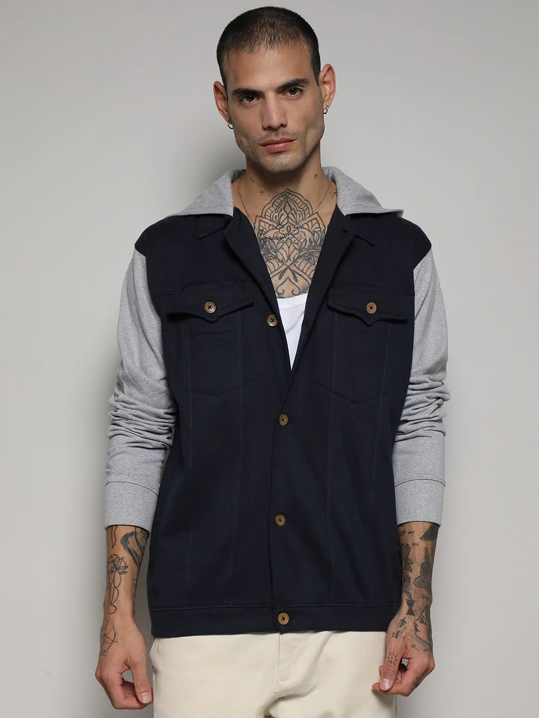 Button-Front Jacket With Contrast Detail - Image 2