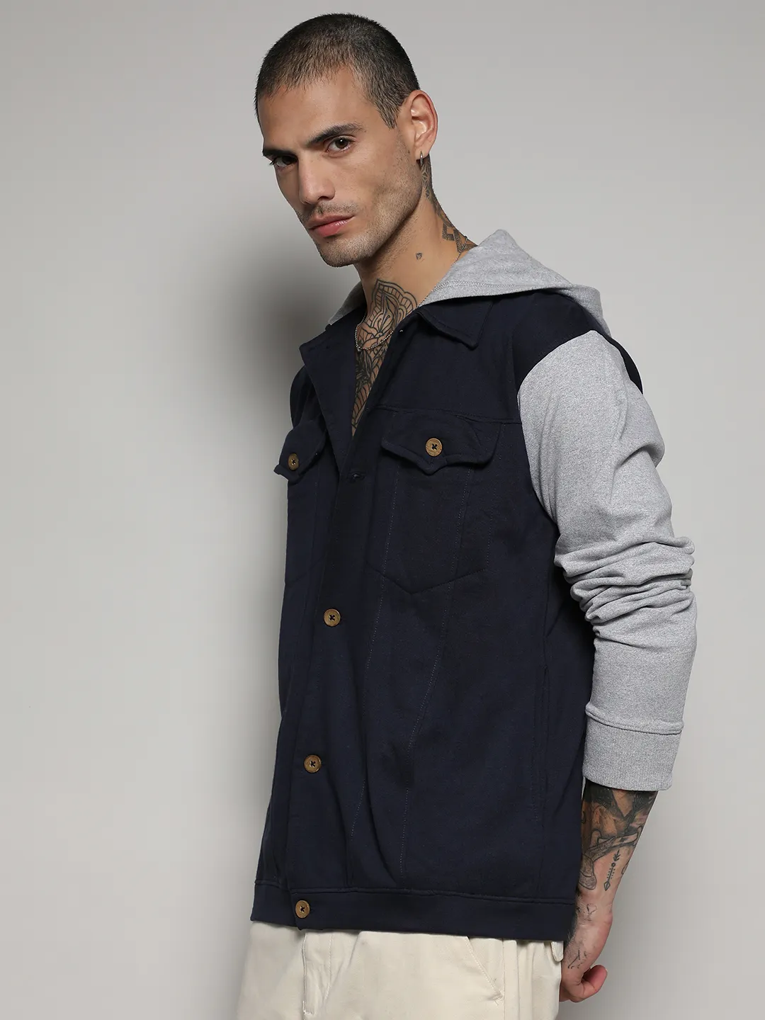 Button-Front Jacket With Contrast Detail - Image 3