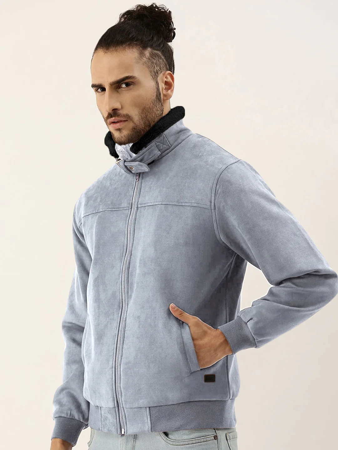 Fur-Lined Suede Bomber Jacket - Image 10