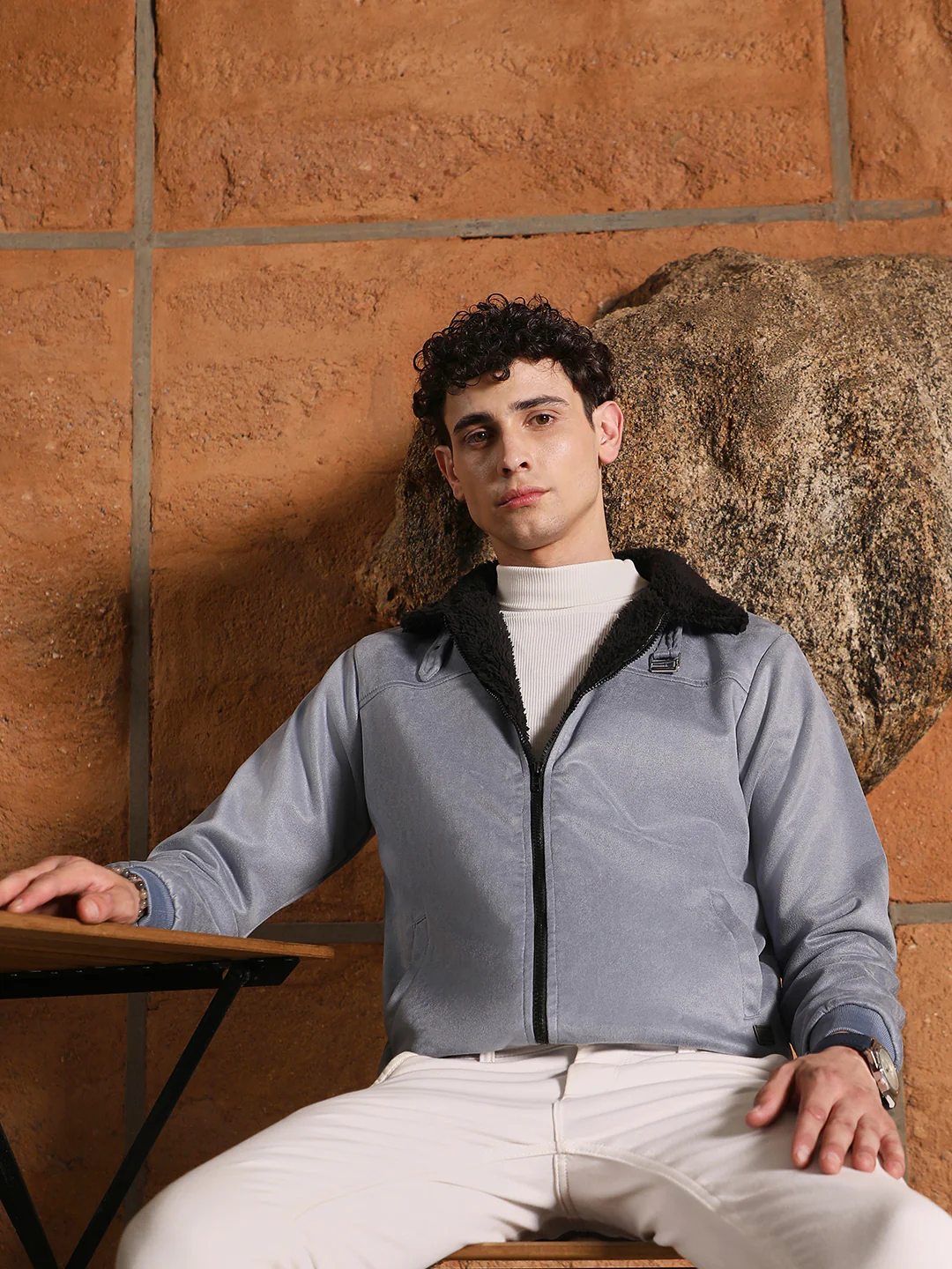 Fur-Lined Suede Bomber Jacket - Image 16