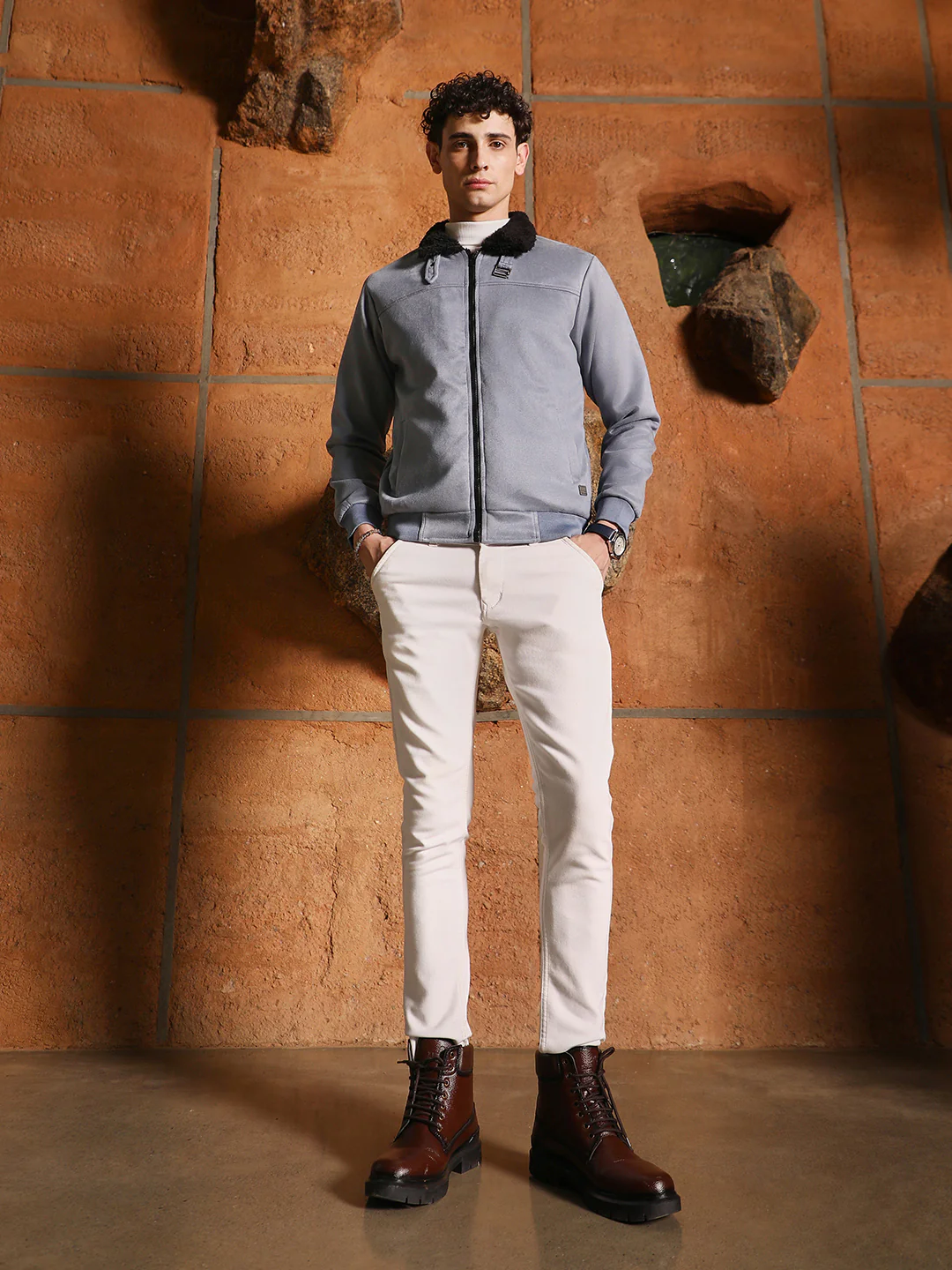 Fur-Lined Suede Bomber Jacket - Image 20