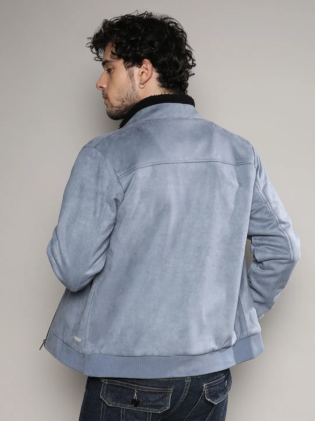 Fur-Lined Suede Bomber Jacket - Image 6