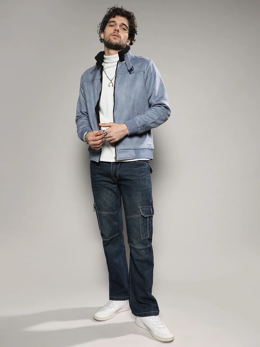 Fur-Lined Suede Bomber Jacket - Image 7