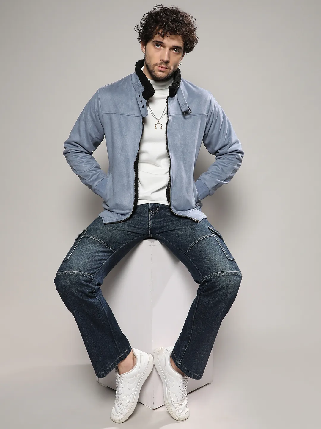 Fur-Lined Suede Bomber Jacket - Image 8
