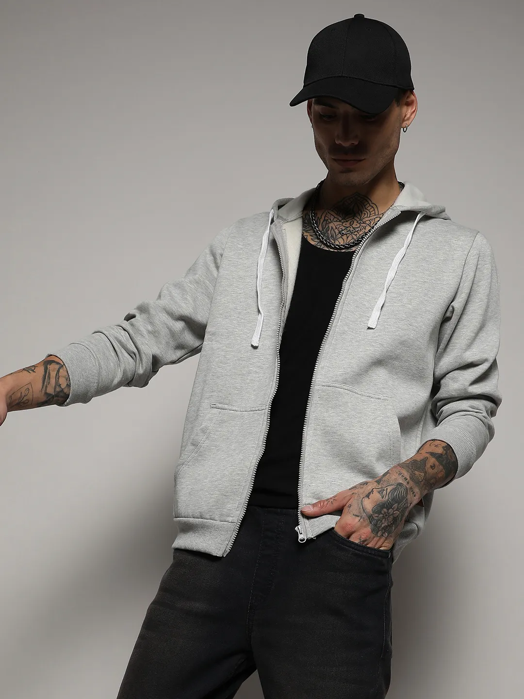 Zip-Front Hoodie With Contrast Drawstring