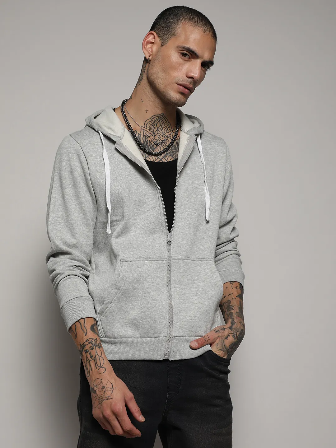Zip-Front Hoodie With Contrast Drawstring - Image 2