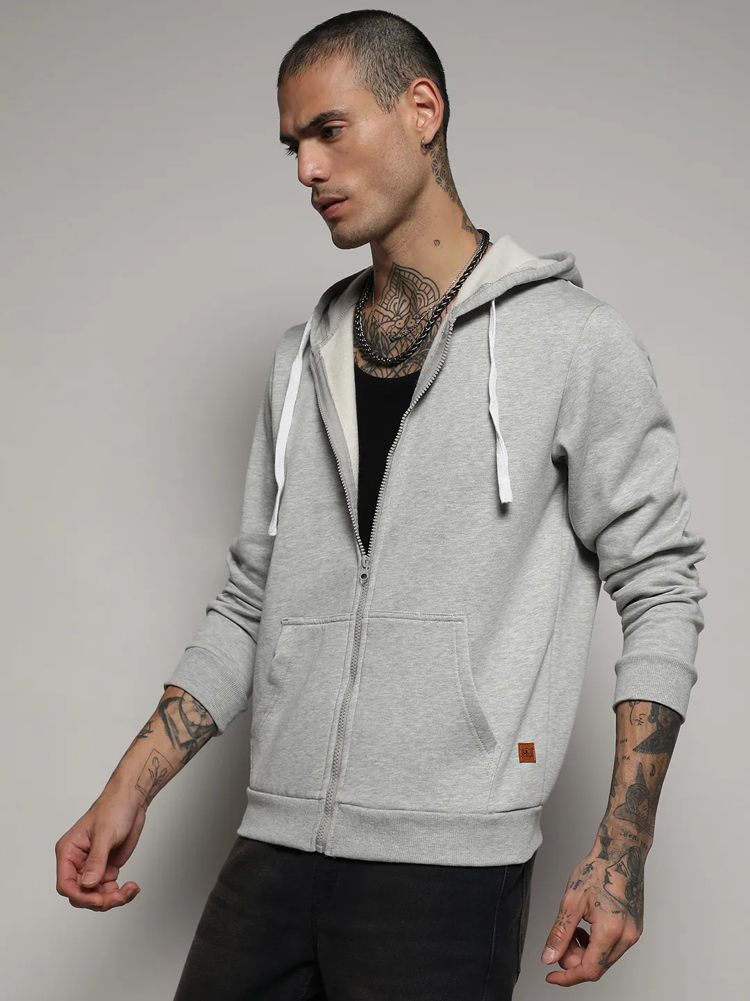 Zip-Front Hoodie With Contrast Drawstring - Image 3