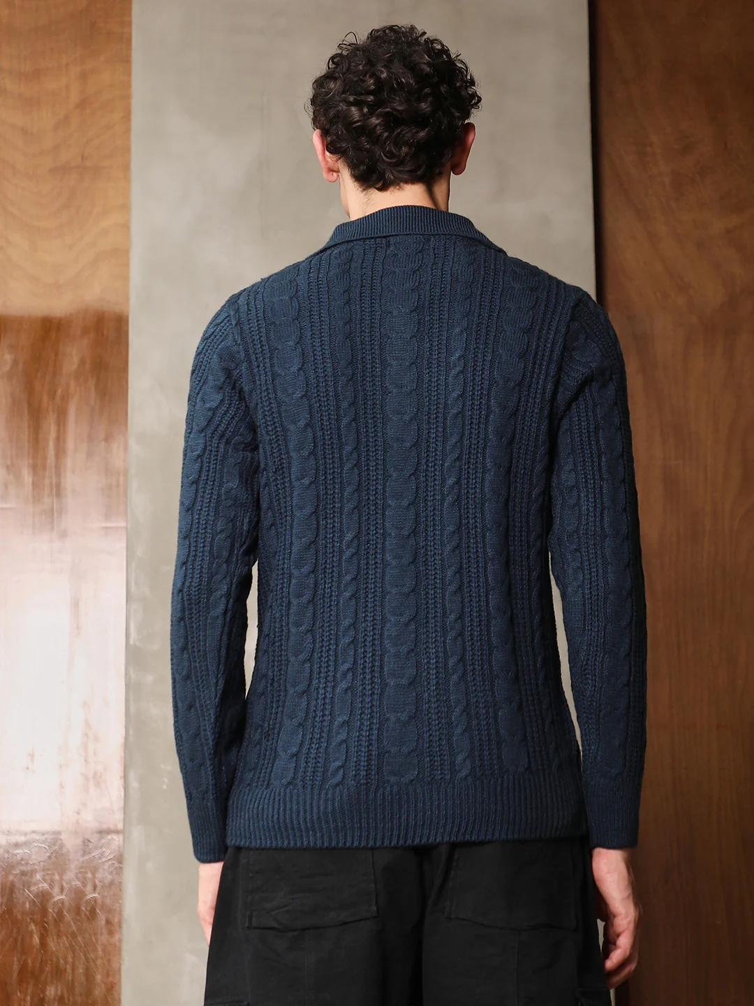 Braid-Knit Collared Sweater - Image 3