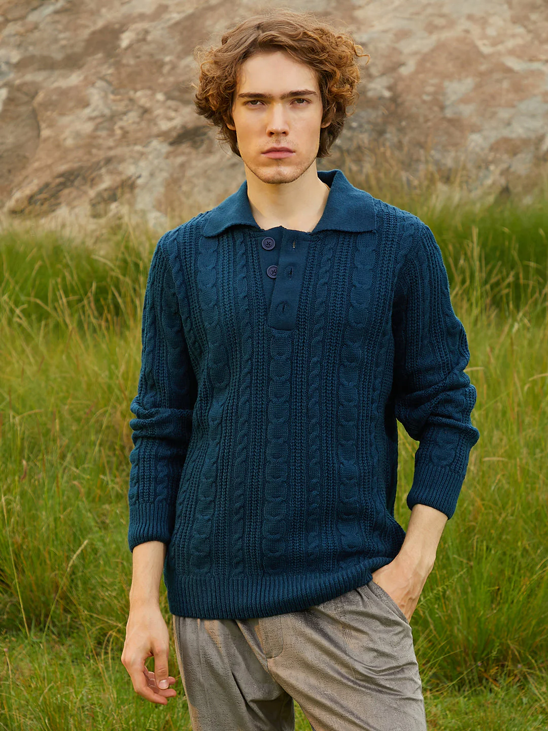 Braid-Knit Collared Sweater - Image 6