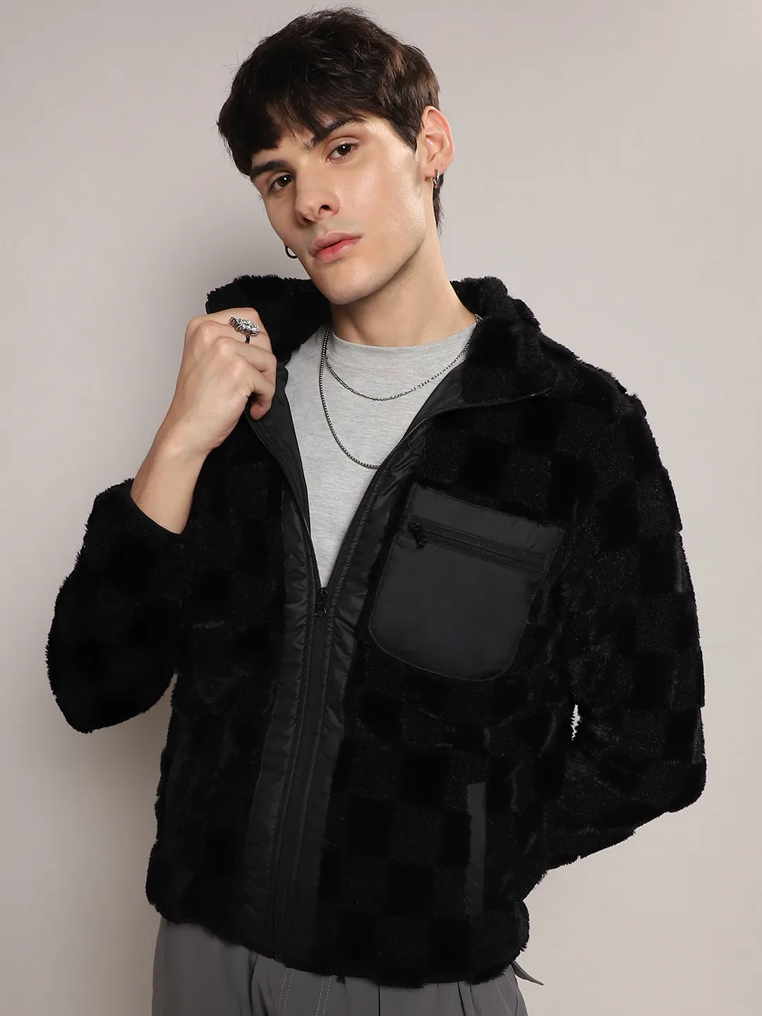 Fleece Buffalo Check Puffer Jacket - Image 2