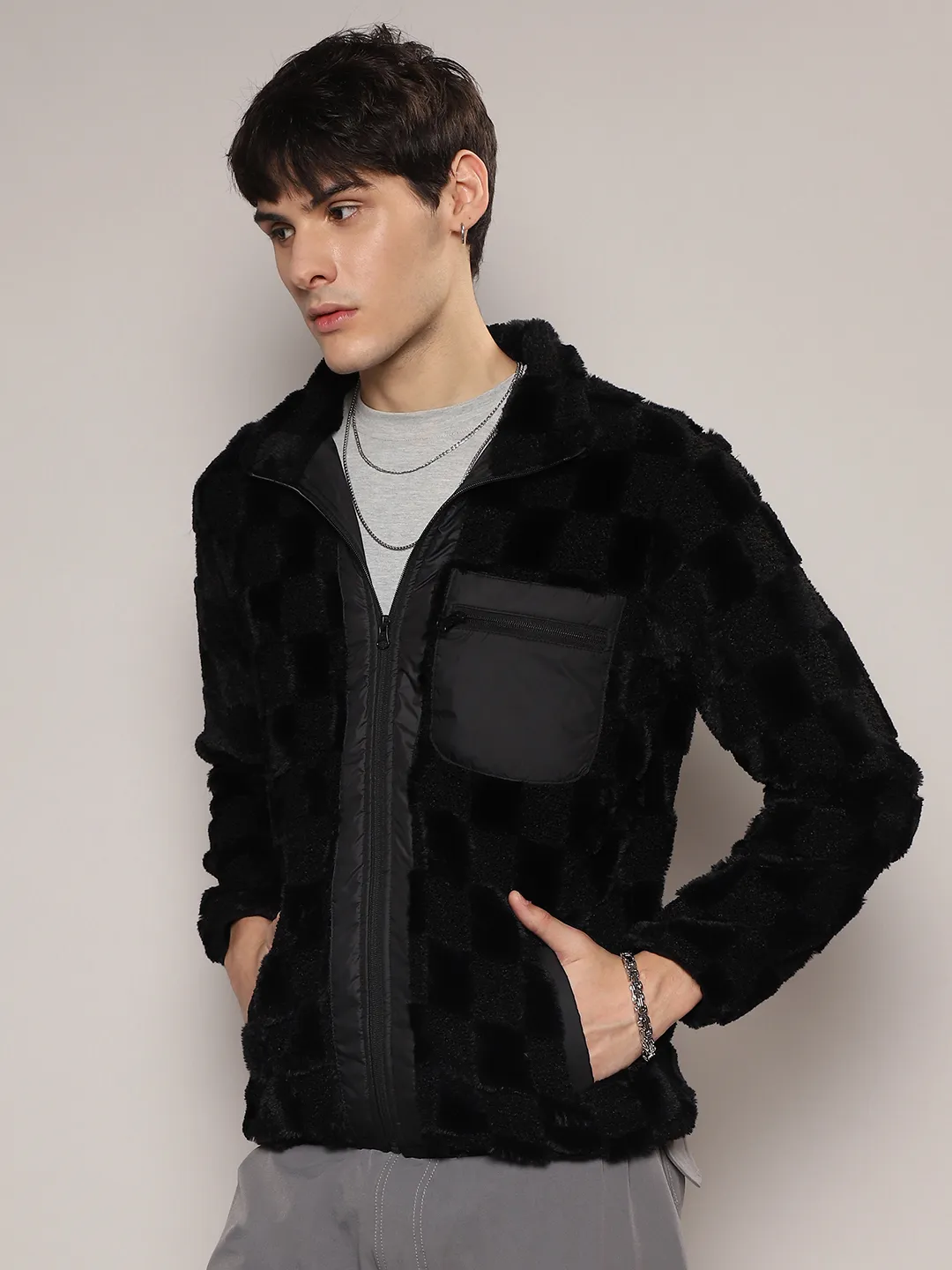 Fleece Buffalo Check Puffer Jacket - Image 3