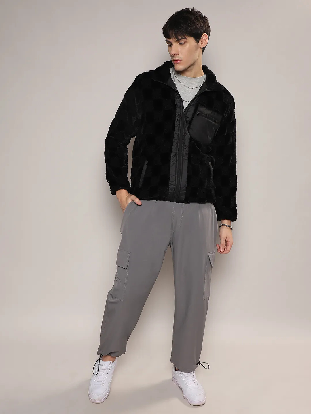 Fleece Buffalo Check Puffer Jacket - Image 5