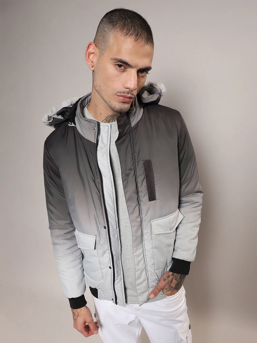 Ombre Puffer Jacket With Fleece Hood - Image 2
