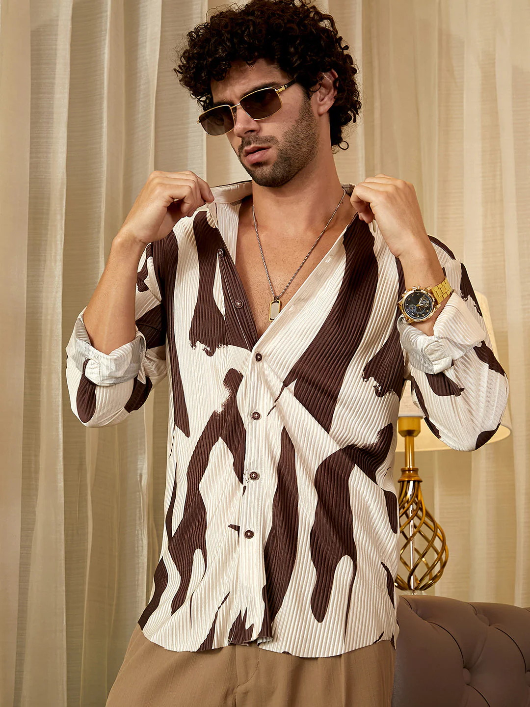 Contour-Lines Pleated Shirt