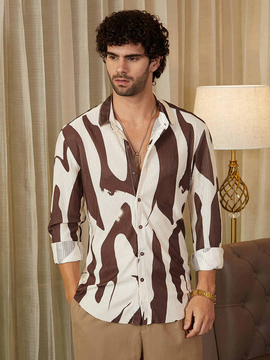 Contour-Lines Pleated Shirt - Image 2