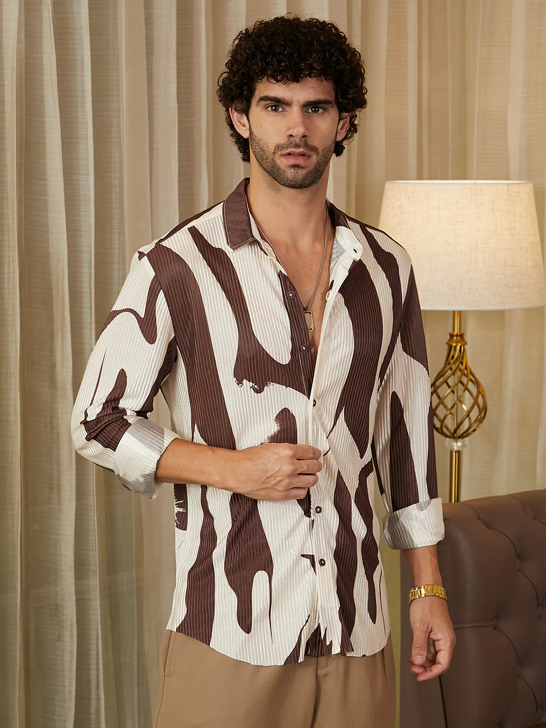 Contour-Lines Pleated Shirt - Image 3