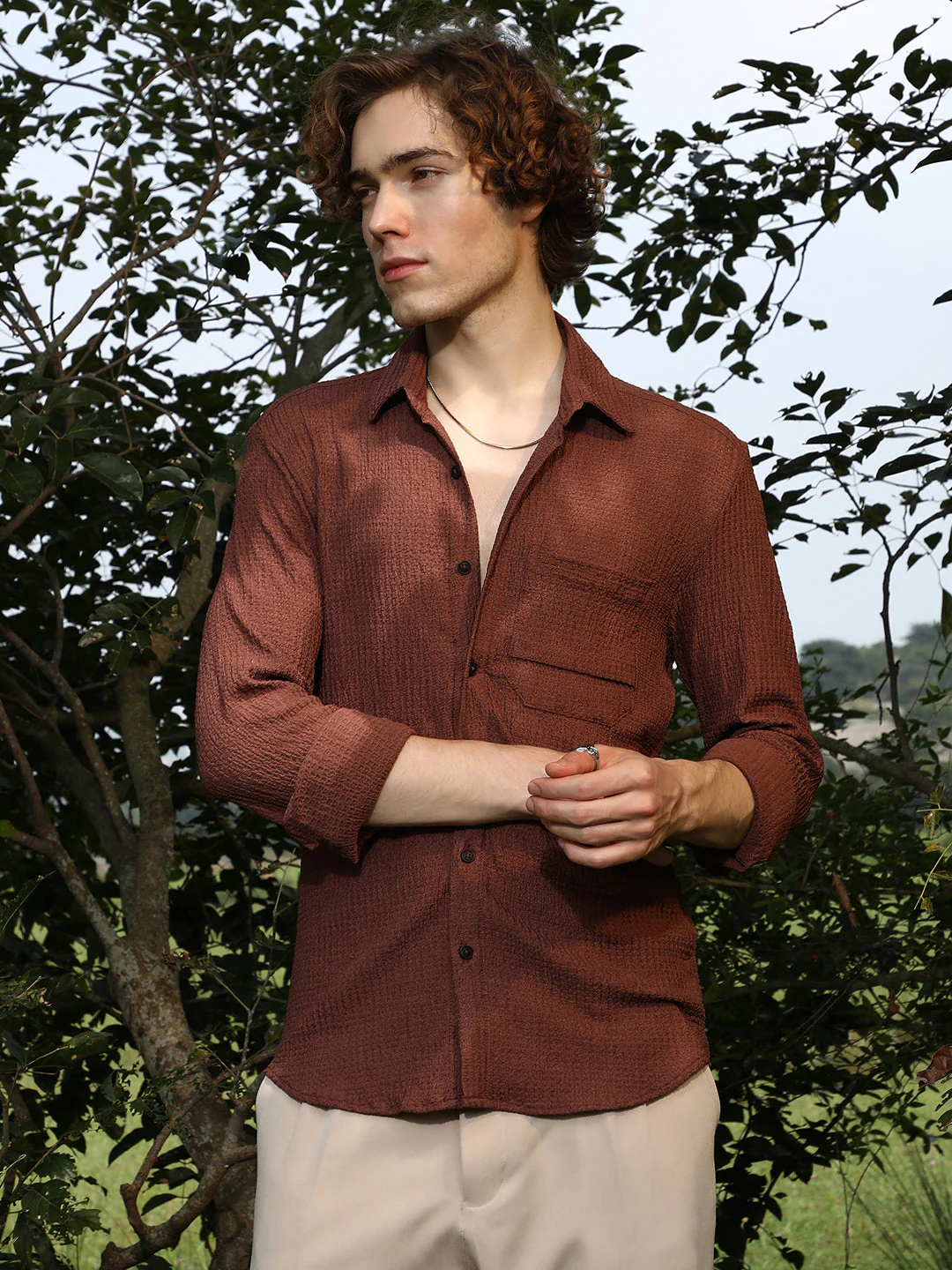 Solid Tactile-Woven Shirt - Image 2