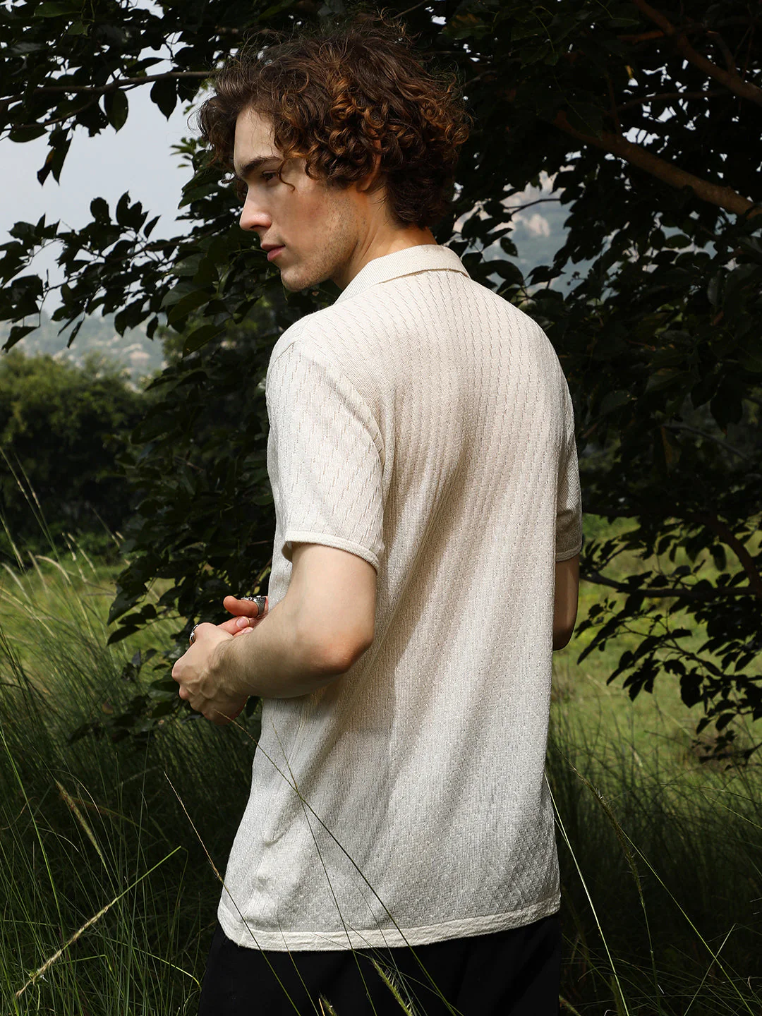Rhombus-Textured Knit Shirt - Image 4