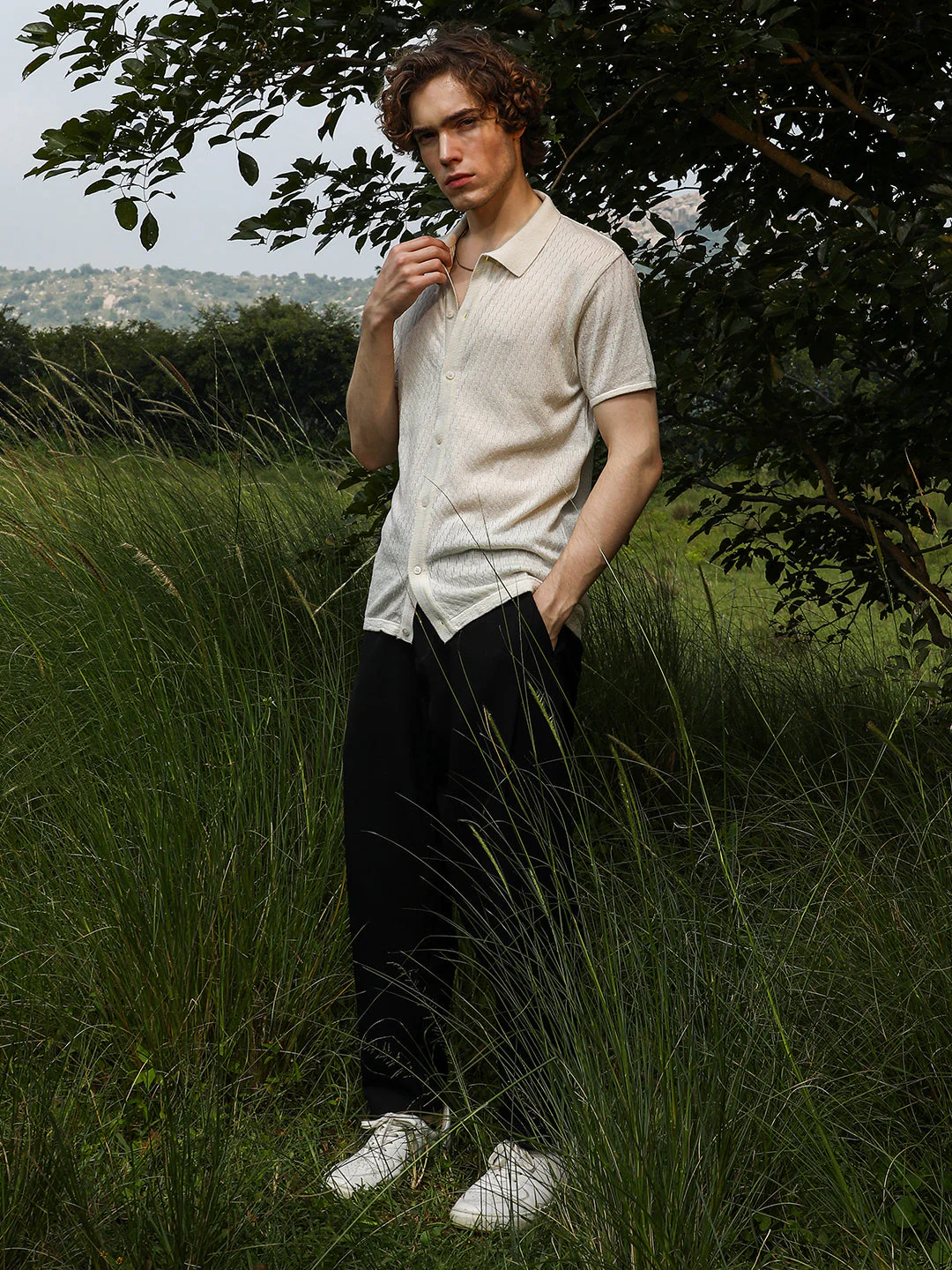 Rhombus-Textured Knit Shirt - Image 5
