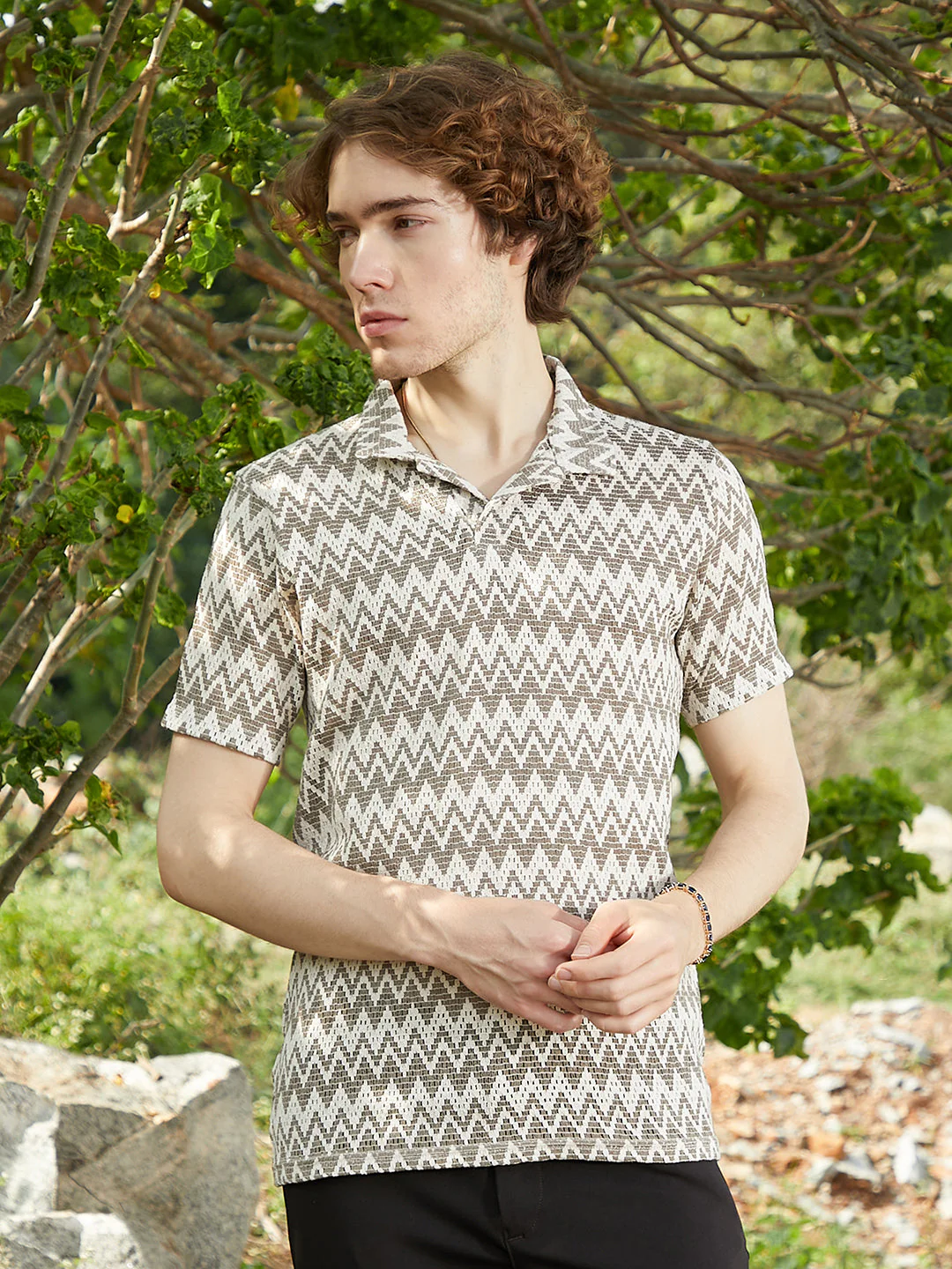 Zig-Zag Knit Polo T-Shirt - Image 2