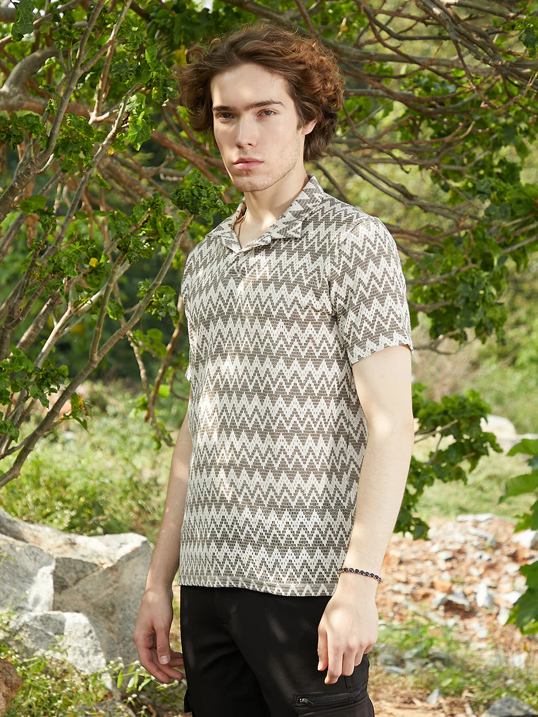 Zig-Zag Knit Polo T-Shirt - Image 3