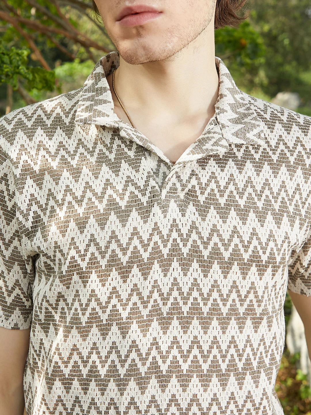 Zig-Zag Knit Polo T-Shirt - Image 7