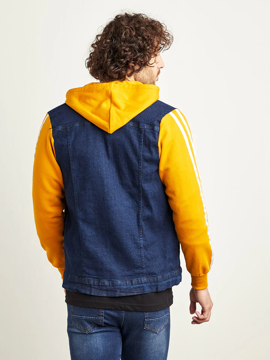 Medium-Wash Denim Jacket With Sweatshirt Sleeve - Image 3