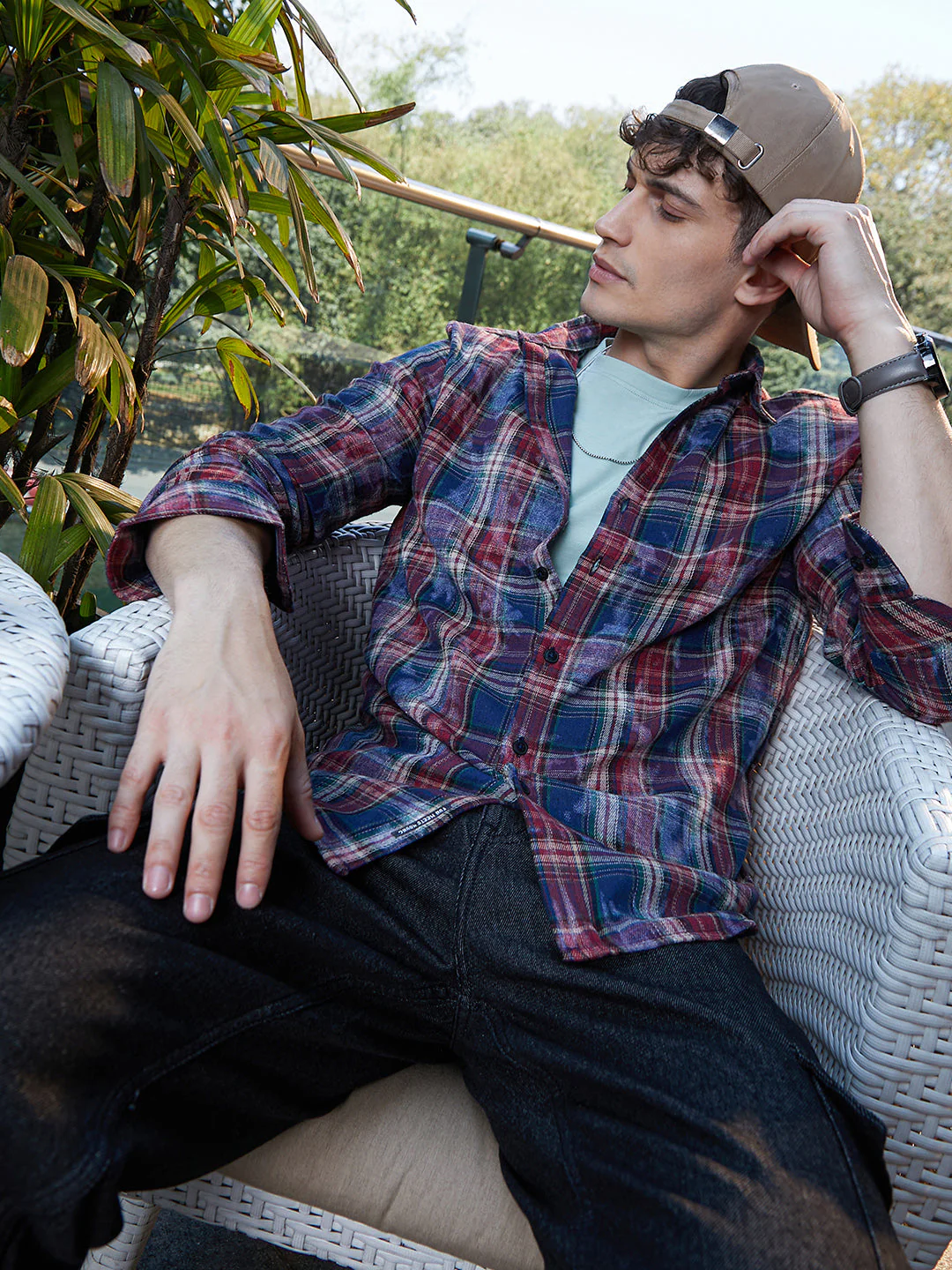 Dark-Plaid Relaxed Shirt
