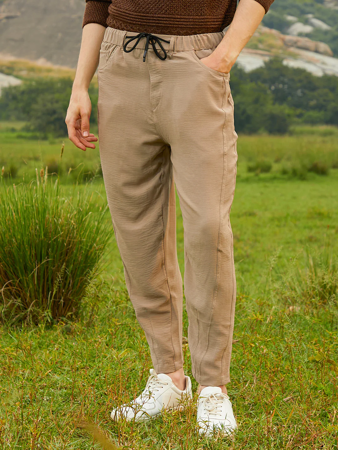 Lightweight - Solid Tapered Trousers - Image 2