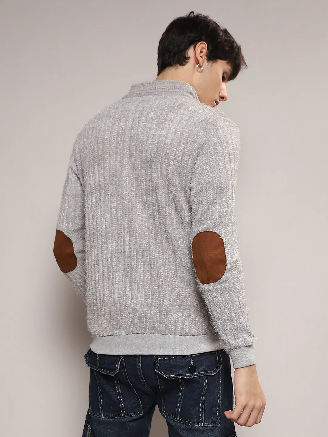 Self-Design Striped Knitted Jacket - Image 4