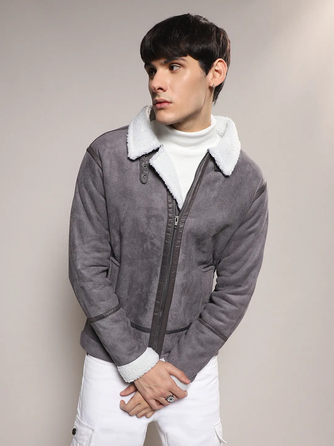 Fleece Lined Biker Jacket - Image 2
