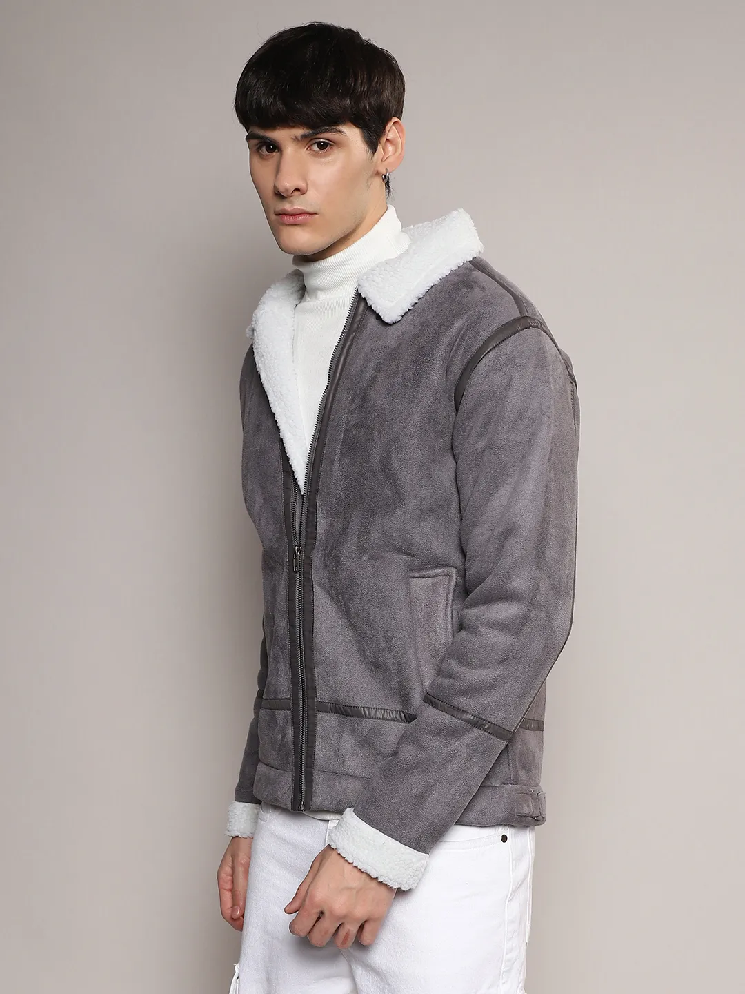 Fleece Lined Biker Jacket - Image 3