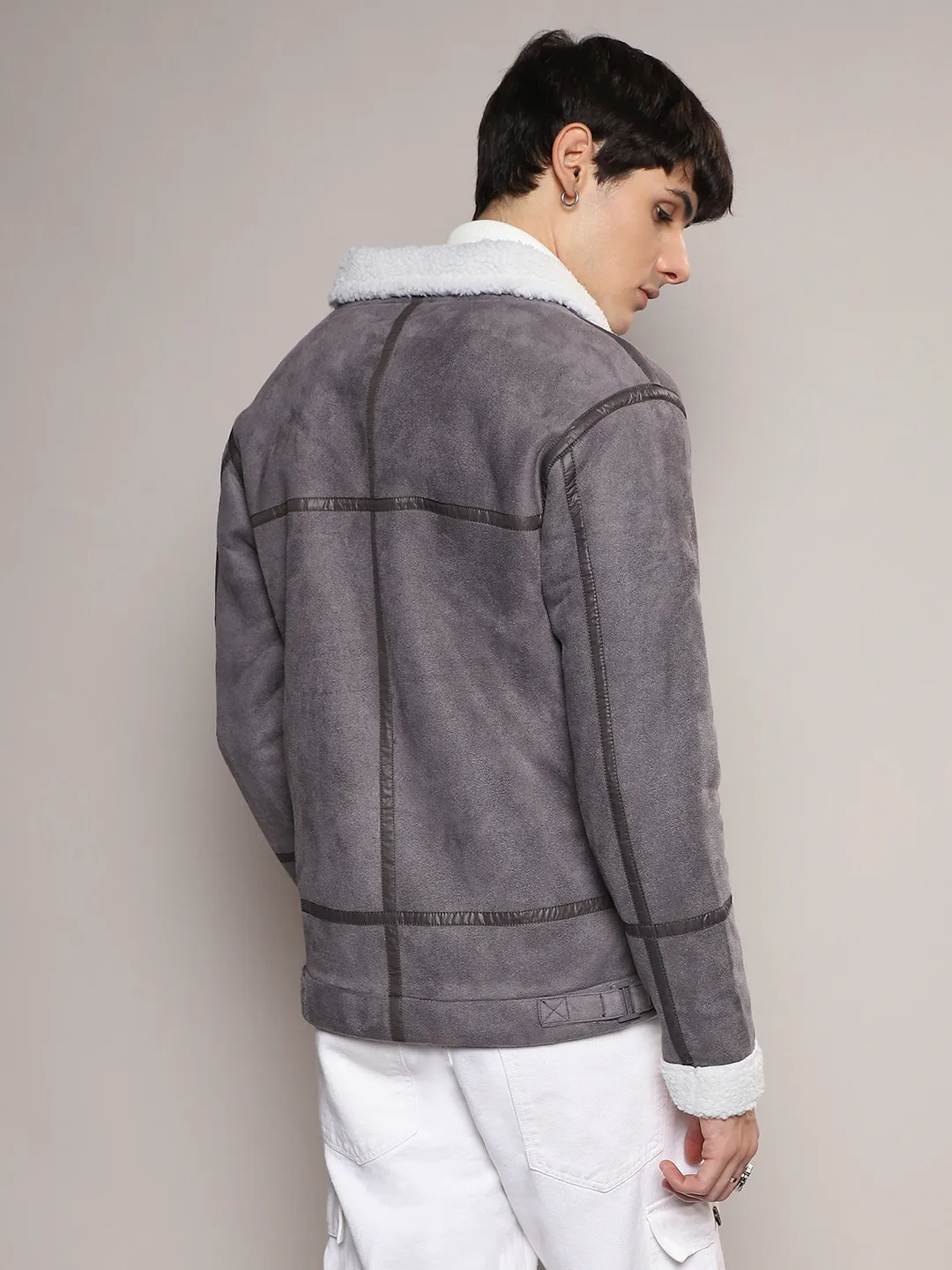 Fleece Lined Biker Jacket - Image 4