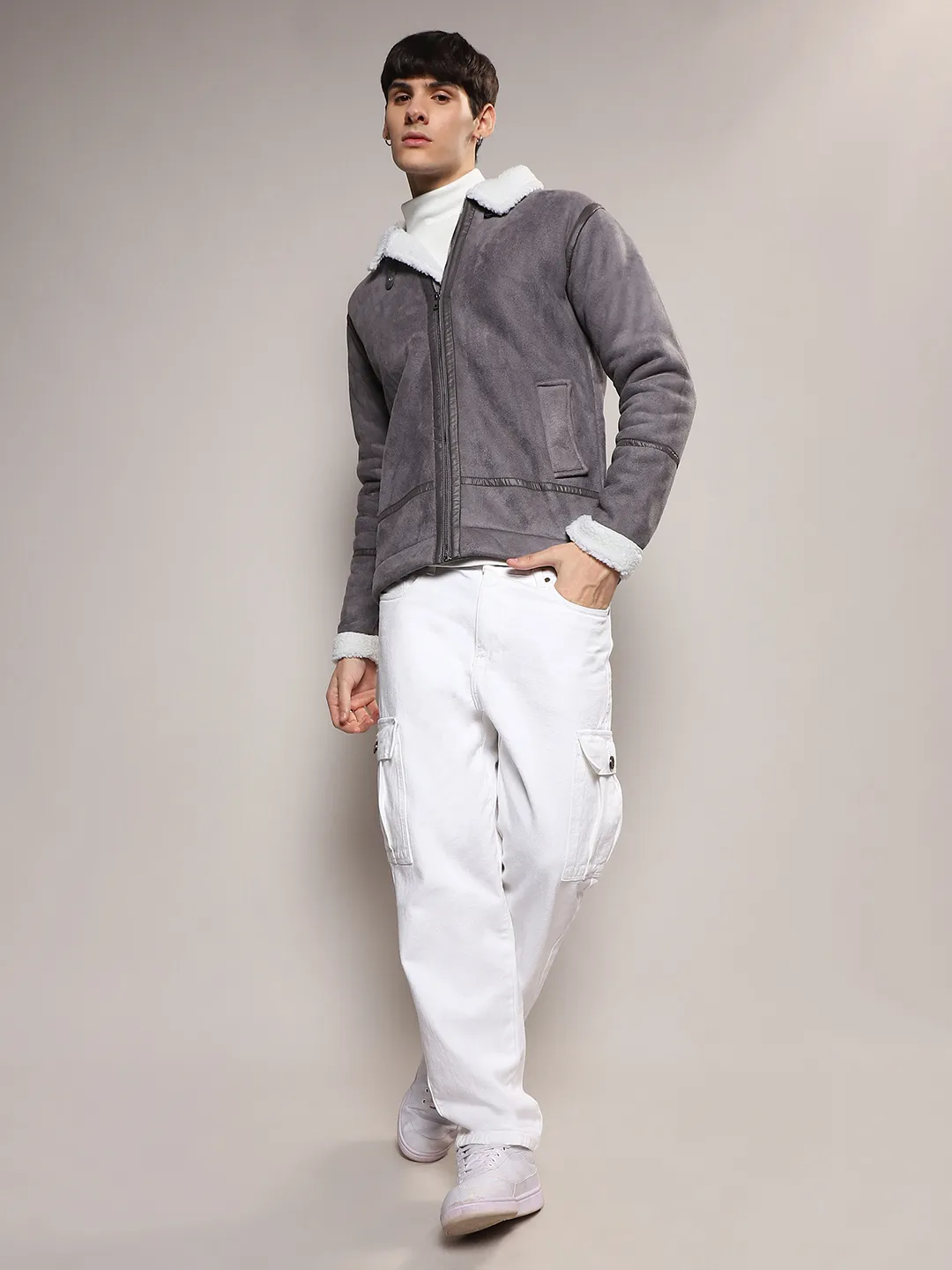 Fleece Lined Biker Jacket - Image 5