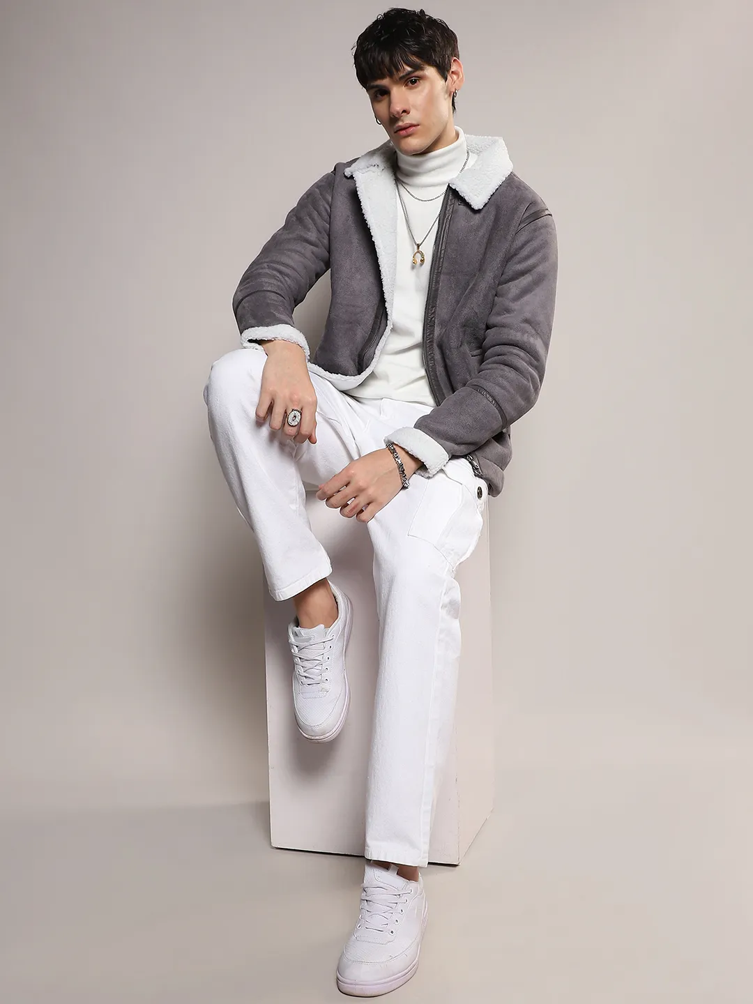 Fleece Lined Biker Jacket - Image 6