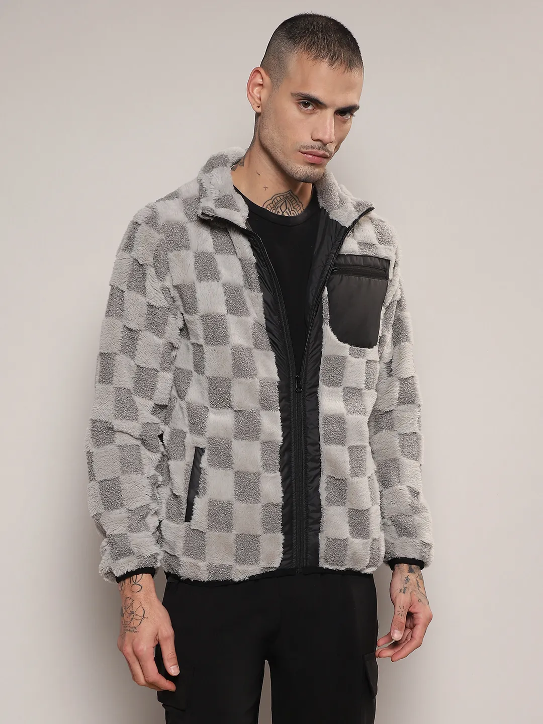 Fleece Buffalo Check Puffer Jacket - Image 2