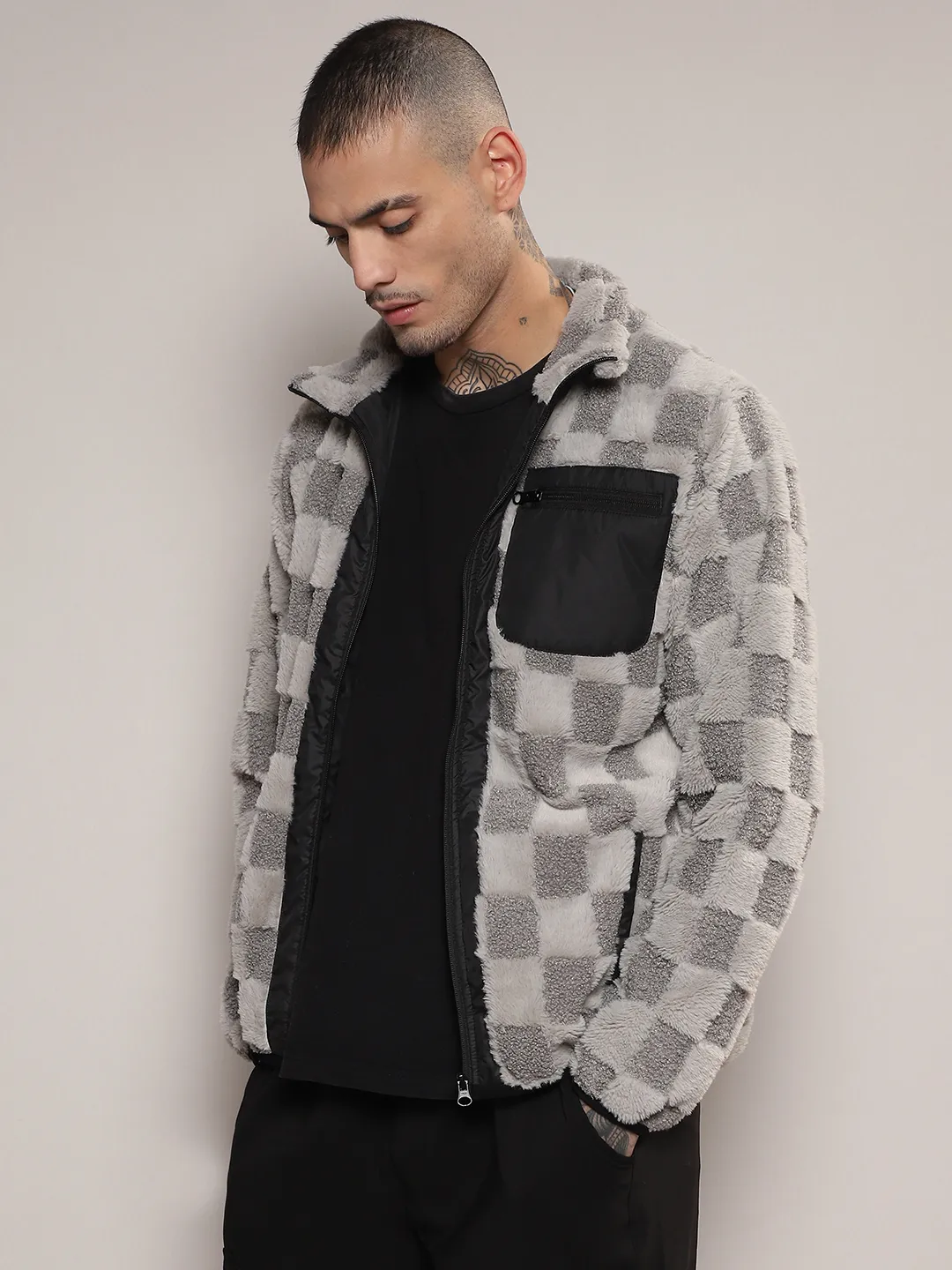 Fleece Buffalo Check Puffer Jacket - Image 3