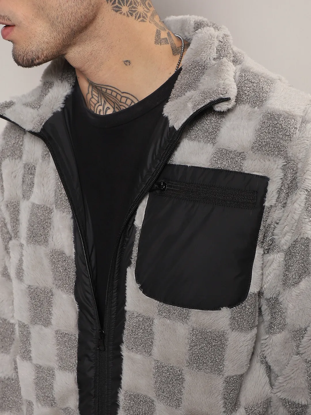 Fleece Buffalo Check Puffer Jacket - Image 7