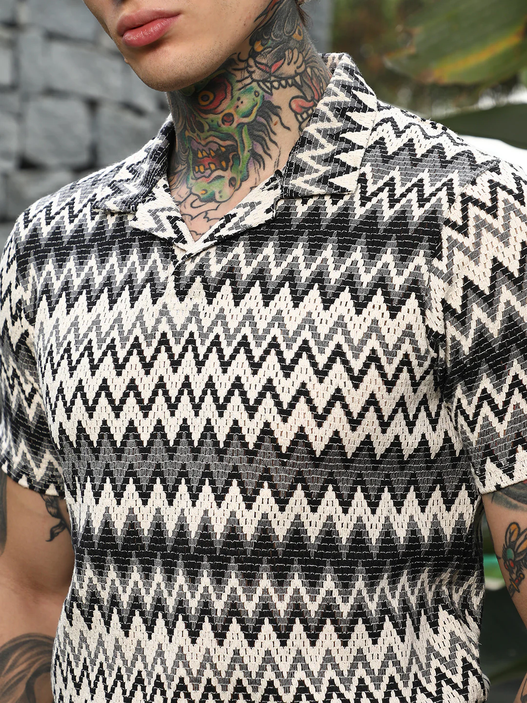 Zig-Zag Knit Polo T-Shirt - Image 13