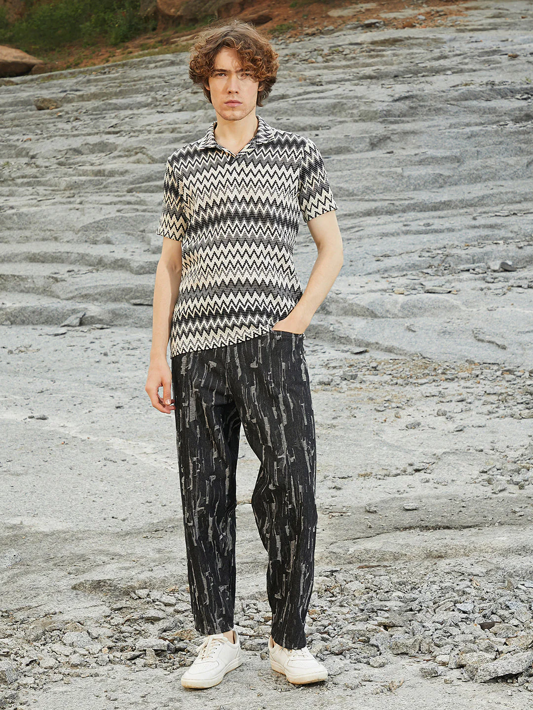 Zig-Zag Knit Polo T-Shirt - Image 5