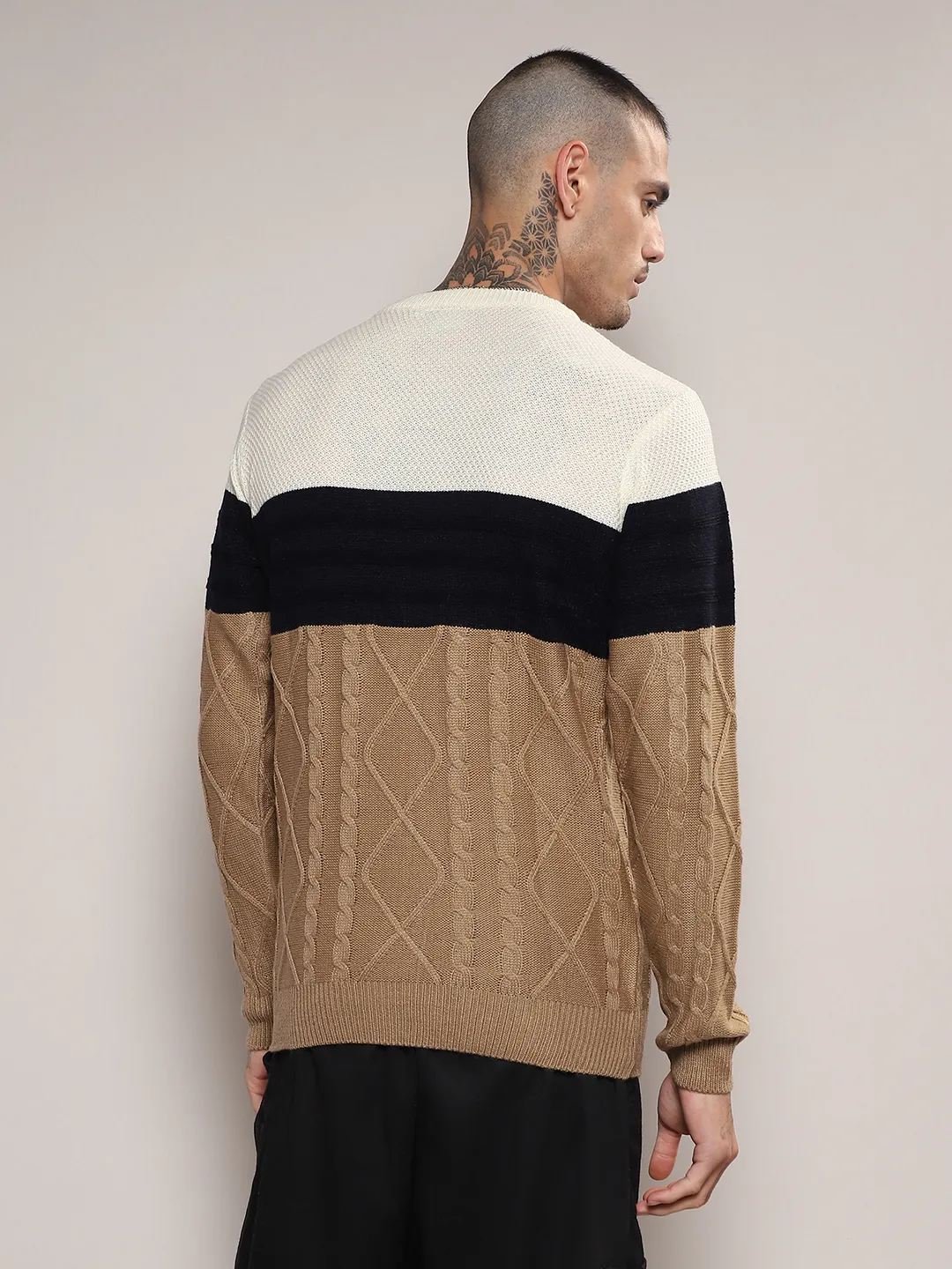 Contrast Panel Cable Knit Sweater - Image 4