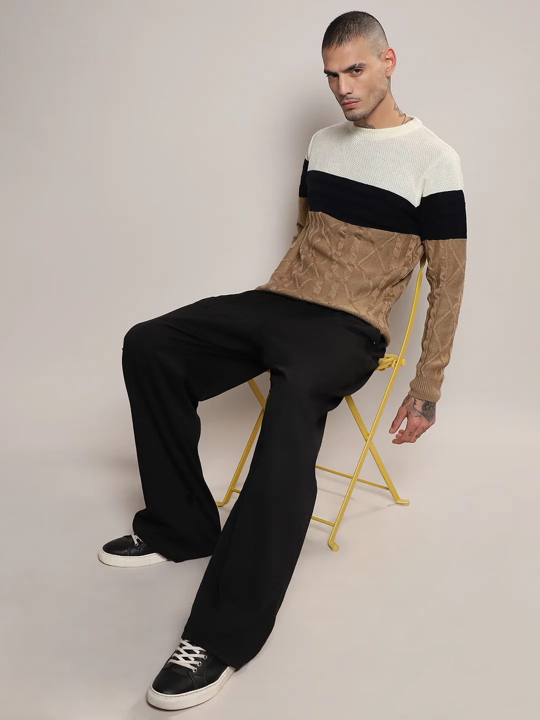 Contrast Panel Cable Knit Sweater - Image 6