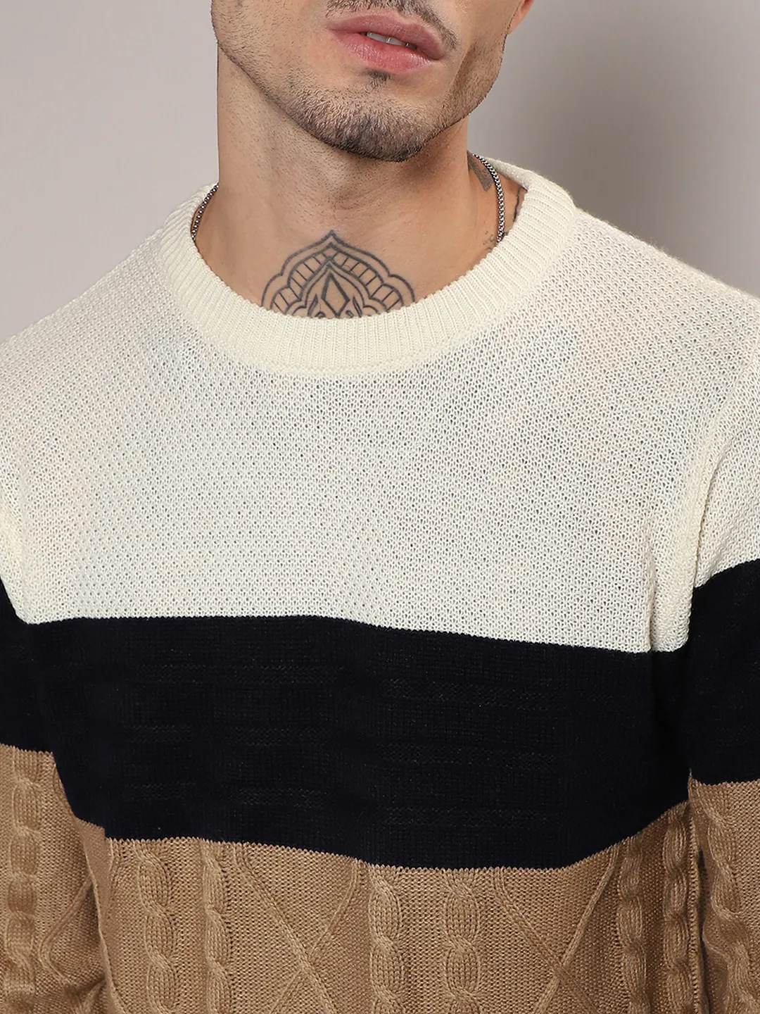 Contrast Panel Cable Knit Sweater - Image 7