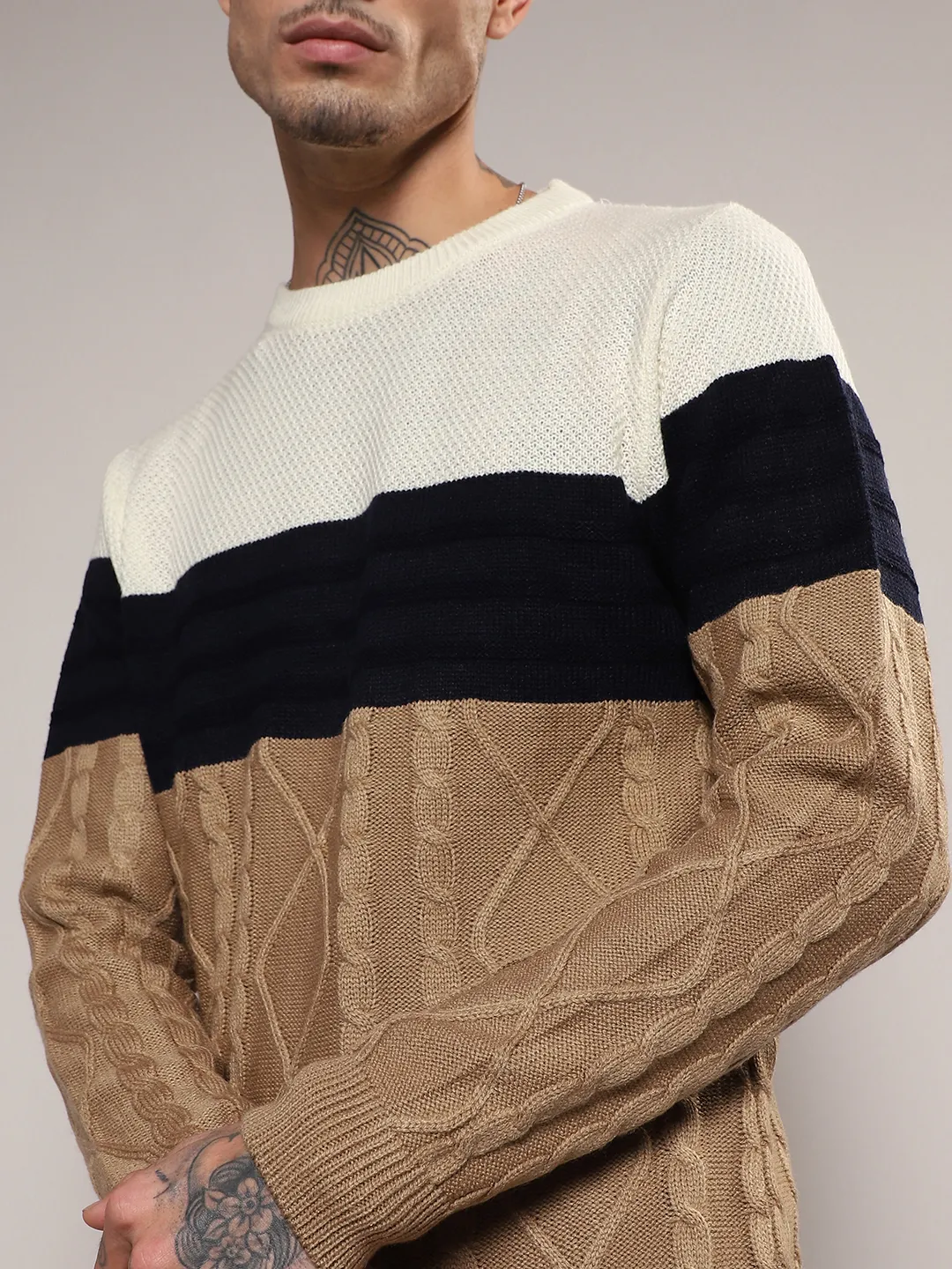 Contrast Panel Cable Knit Sweater - Image 8